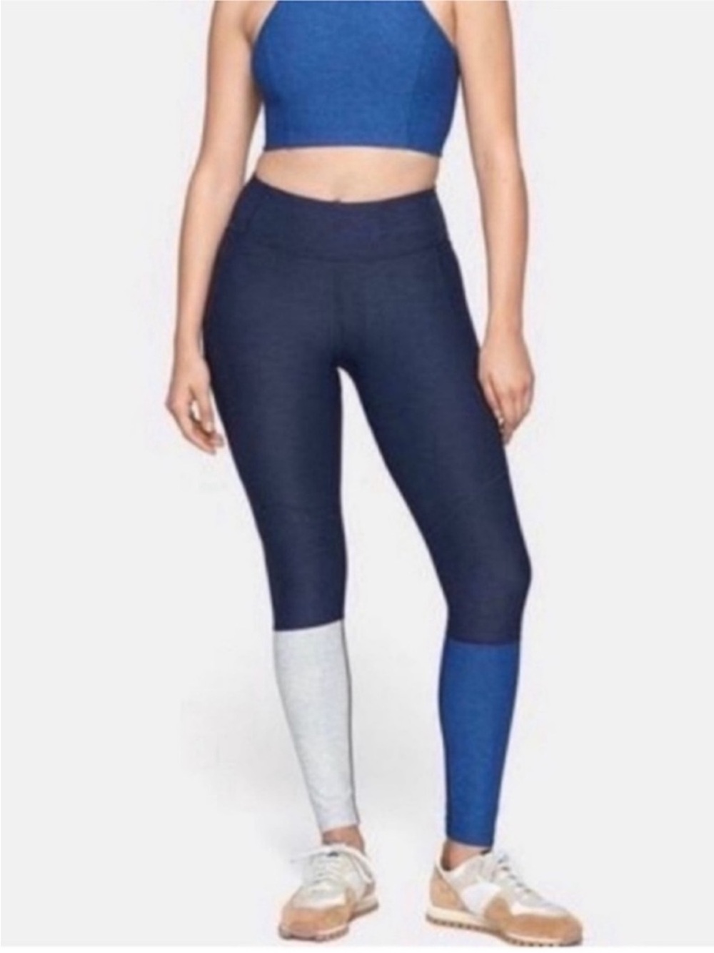 Outdoor Voices Leggings Small Blue Gray 7/8 Dipped Colorblock Gym Yoga Pilates